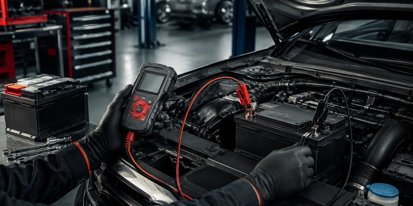 Servicio de medición y cambio de batería en un taller automotor
